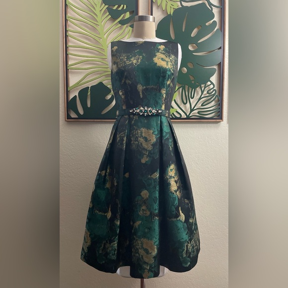 Eliza J Jacquard Dress with Detachable Jewel Belt